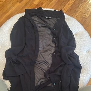Black Sheer Button-Up Blouse